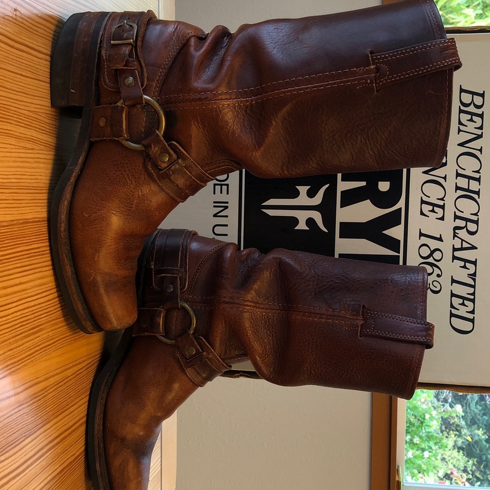Frye Rich Brown Leather Harness Boots